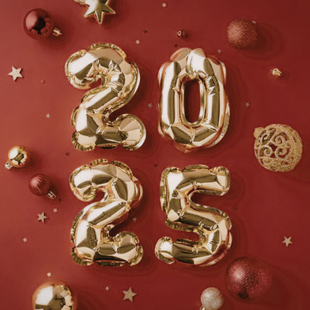 Golden balloons in the shape of 2025