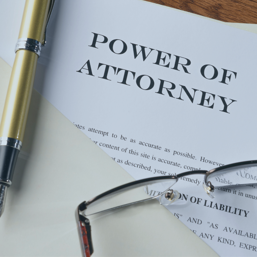 Document with "Power of Attorney" writing on it